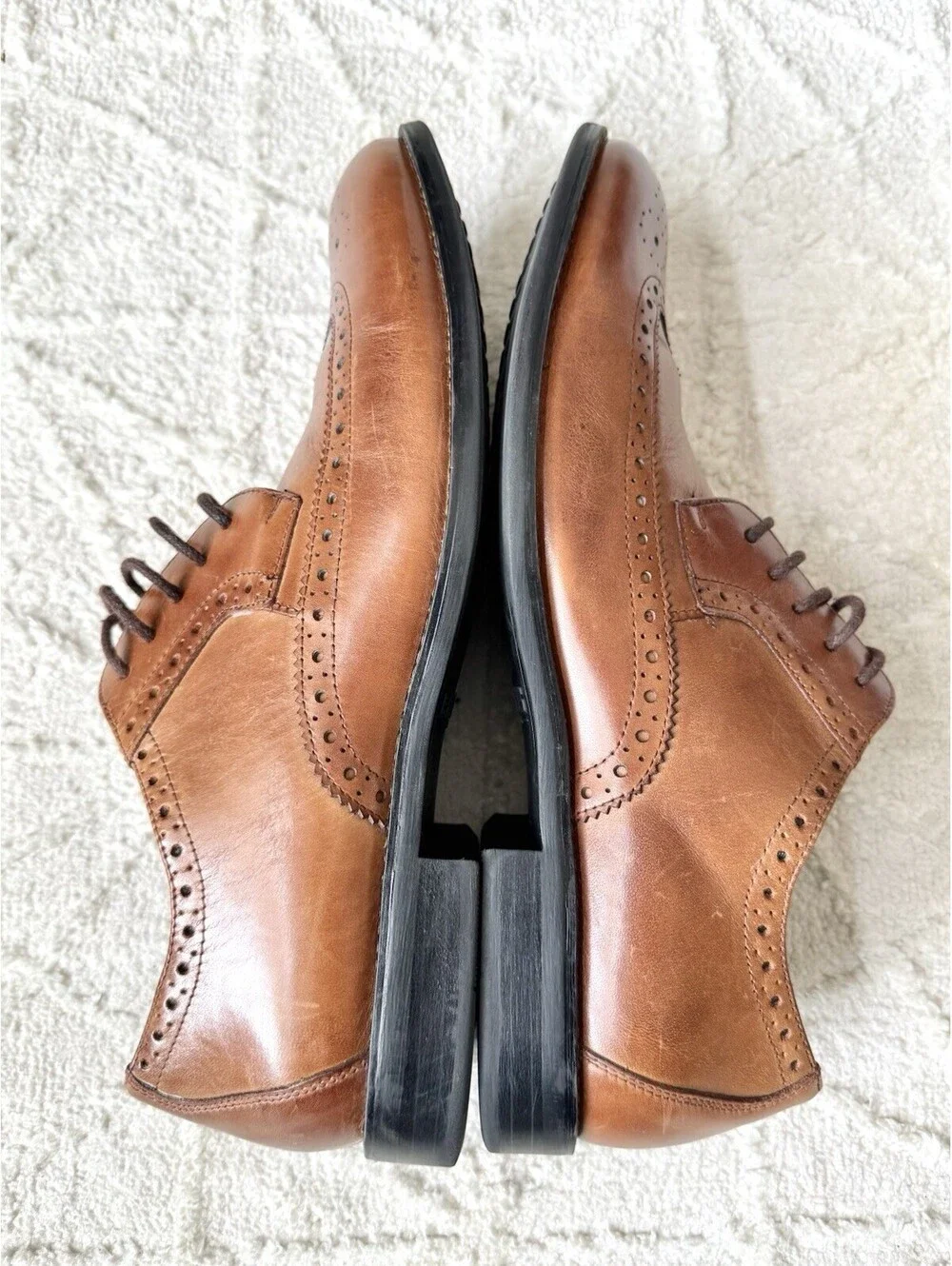 Stacy Adams Cognac Brown Leather Wingtip Oxford Dress Shoes Lace-Up Men Sz 11.5M
